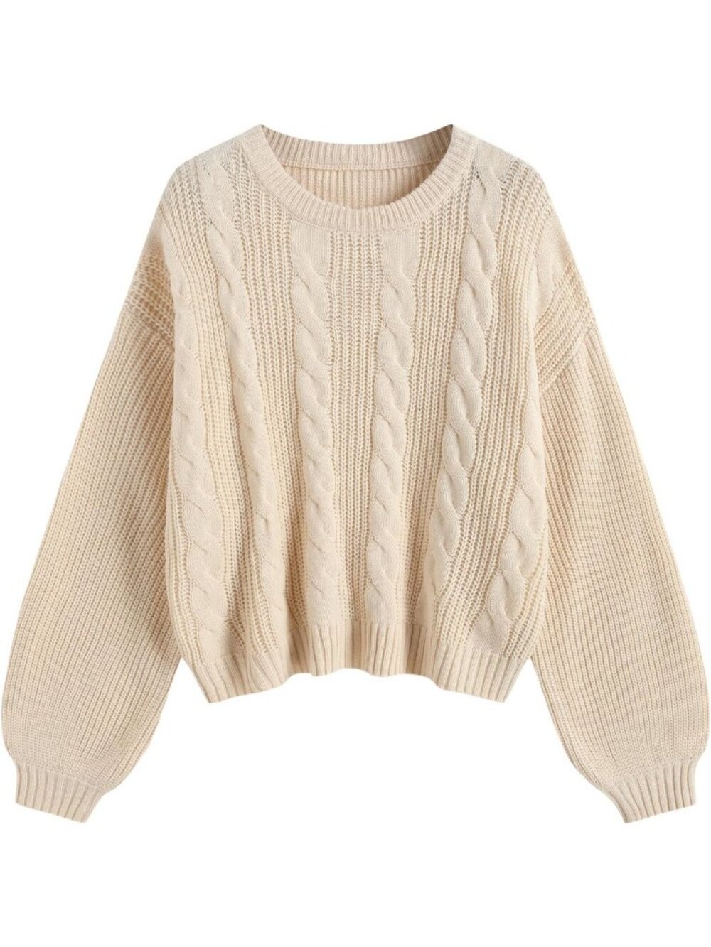 Cozy Oversized Cable Knit Sweater with Lantern Sleeves - Perfect Fall Pullover